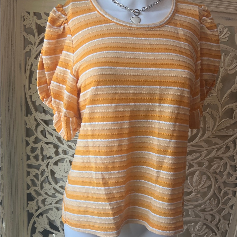 THML Yellow and White Striped Puff Sleeve Tee